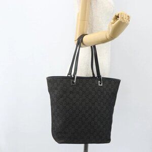 GUCCI GG Canvas Tote Bag Black Silver 31243 Auth 151463